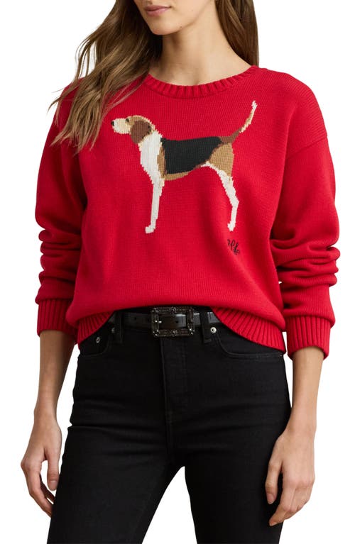 Ralph Lauren Intarsia-knit Foxhound Cotton Sweater In Red
