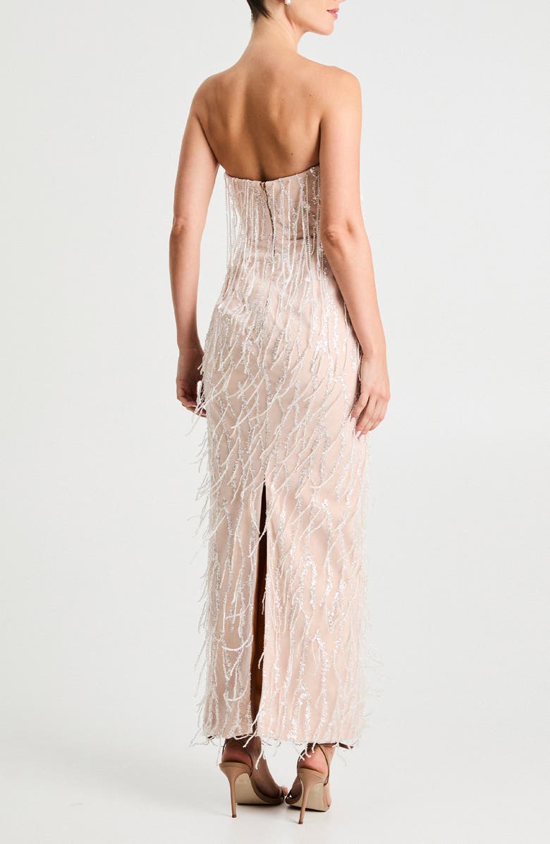 HELSI Ramona Fringe Embellished Strapless Column Gown, Alternate, color, Off White/ Beige