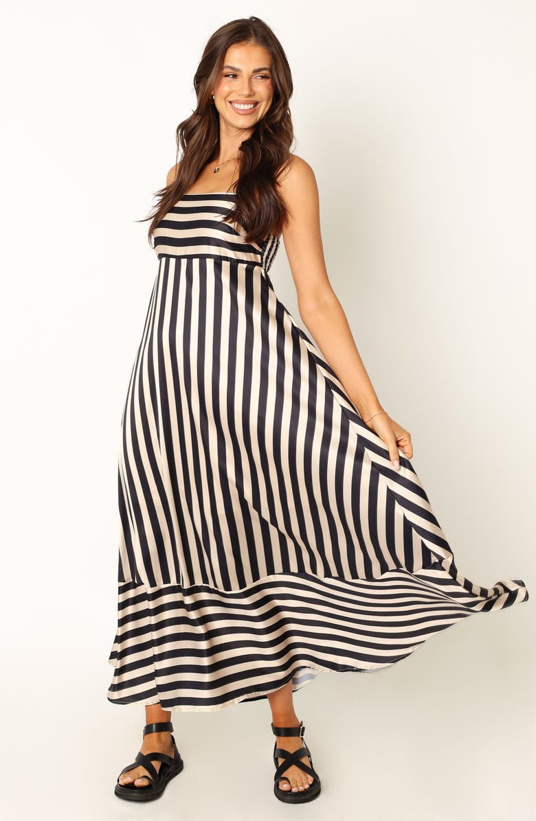 Petal & Pup Brea Stripe Sleeveless Satin Maxi Dress, Alternate, color, Black Stripe