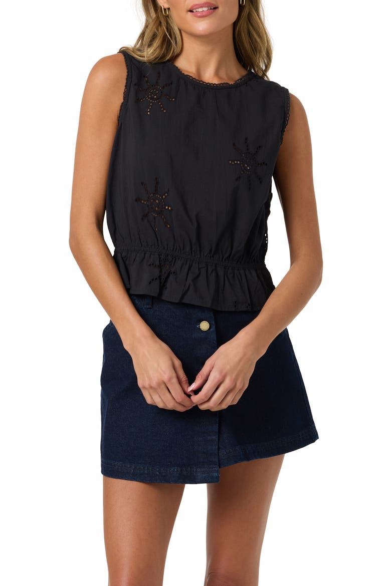 Lanisa Eyelet Peplum Tank, Alternate, color, BLACK