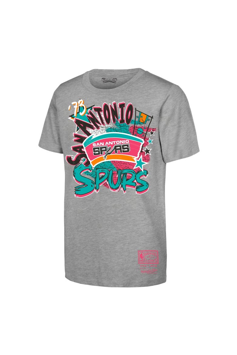 Youth Mitchell & Ness  Heather Gray San Antonio Spurs Hardwood Classics Play by Play T-Shirt, Main, color, Heather Gray