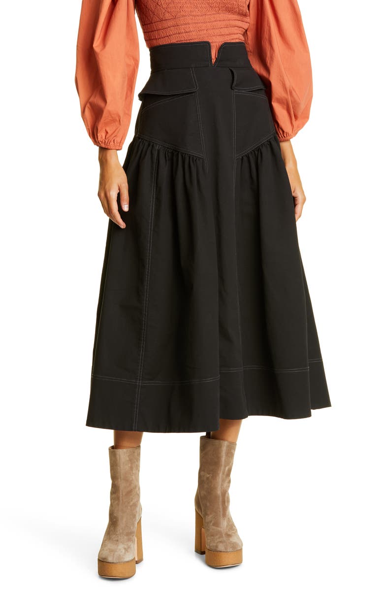 Ulla Johnson Otto Fit & Flare Cotton Utility Skirt, Main, color, 