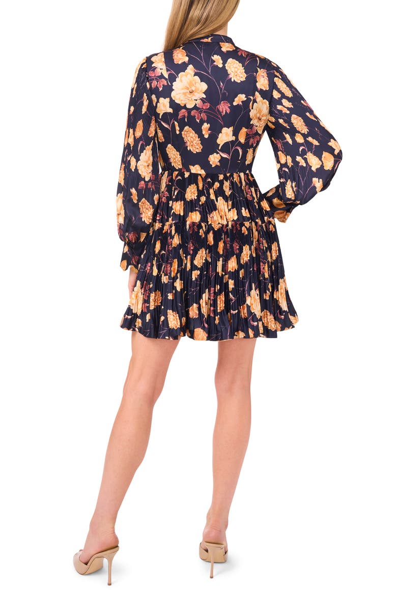 Floral Print Pleated Shirtdress, Alternate, color, BARITONE BLUE