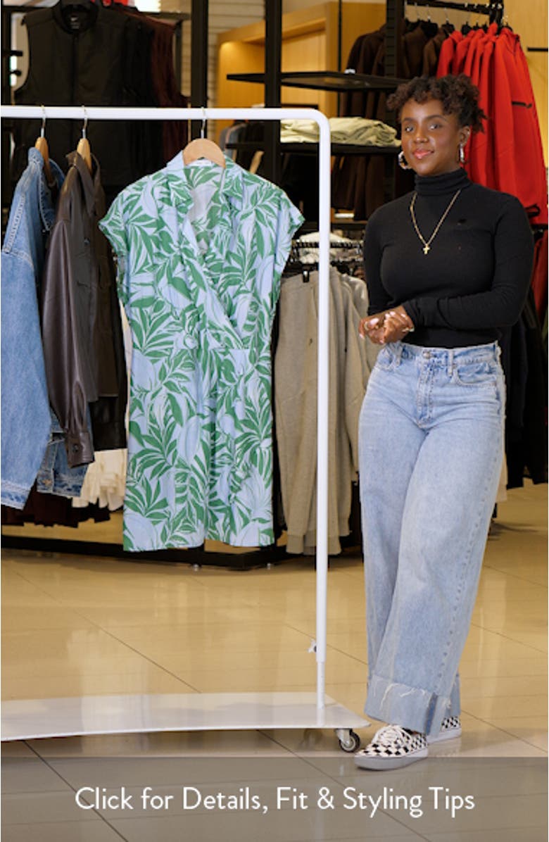 Palm Frond Faux Wrap Mini Shirtdress, sales video thumbnail