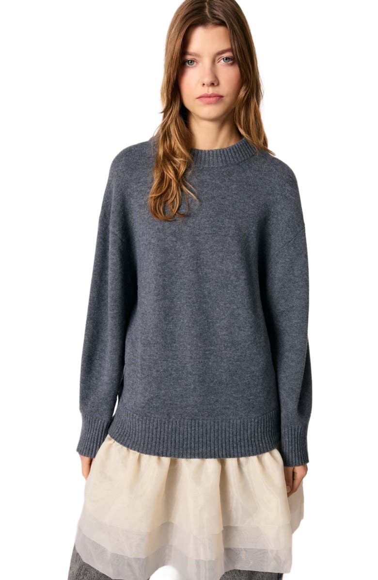 maje Wool and organza dual-fabric dress, Alternate, color, Gray / Ecru