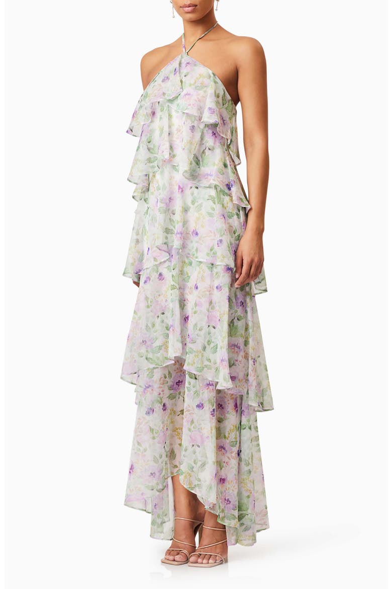 Mirabelle Floral Tiered Georgette Halter Dress, Alternate, color, WHITE FLORAL