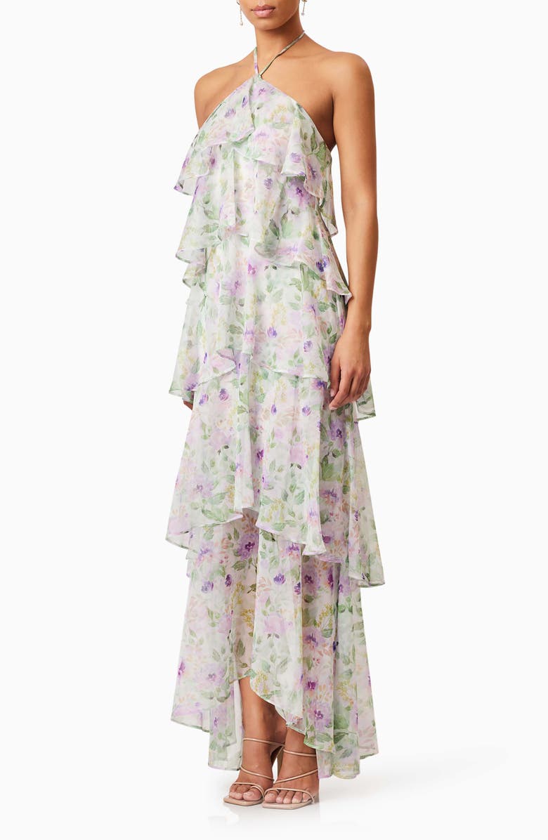 Elliatt Mirabelle Floral Tiered Georgette Halter Dress, Alternate, color, White Floral