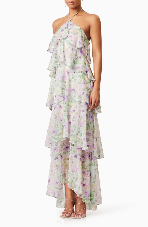 Elliatt Mirabelle Floral Tiered Georgette Halter Dress In White