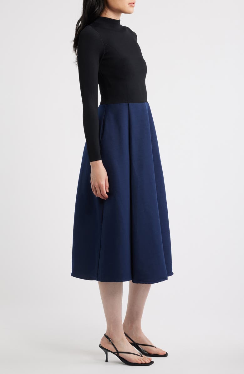 Ted Baker London Chira Long Sleeve Mixed Media Dress, Alternate, color, Black/ Blue