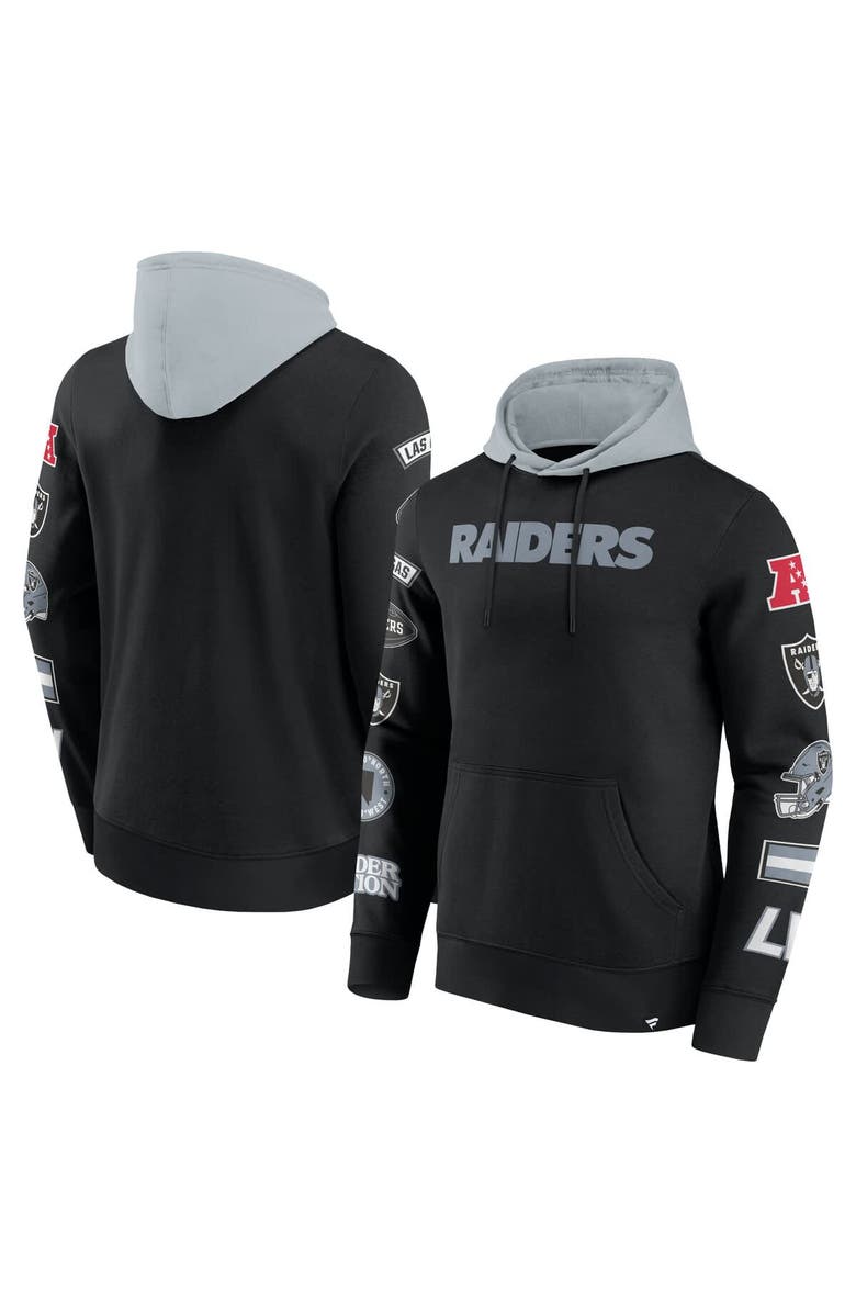 FANATICS Men's Fanatics Black/Gray Las Vegas Raiders Patched Out Pullover Hoodie, Alternate, color, Black