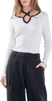 Endless Rose Cutout Cross Neck Long Sleeve Top