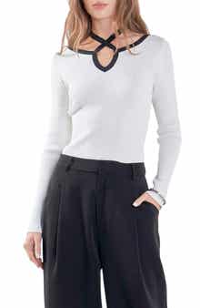 Cutout Cross Neck Long Sleeve Top
