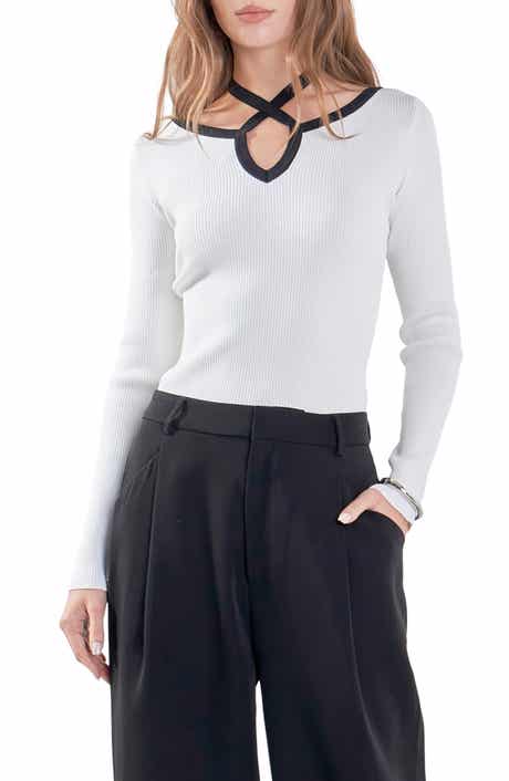 Cutout Cross Neck Long Sleeve Top