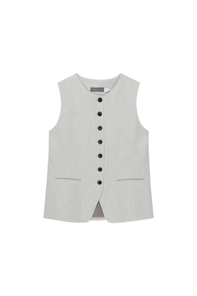 Tailored Waistcoat Sleeveless Button Down Top, Alternate, color, Grey