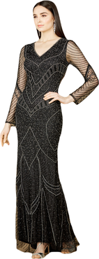 LARA New York Long Sleeve Beaded Dresses with Sheer Sleeves