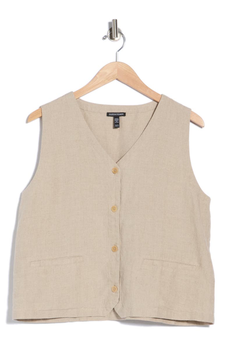 V-Neck Organic Linen Vest, Alternate, color, UNNATURAL