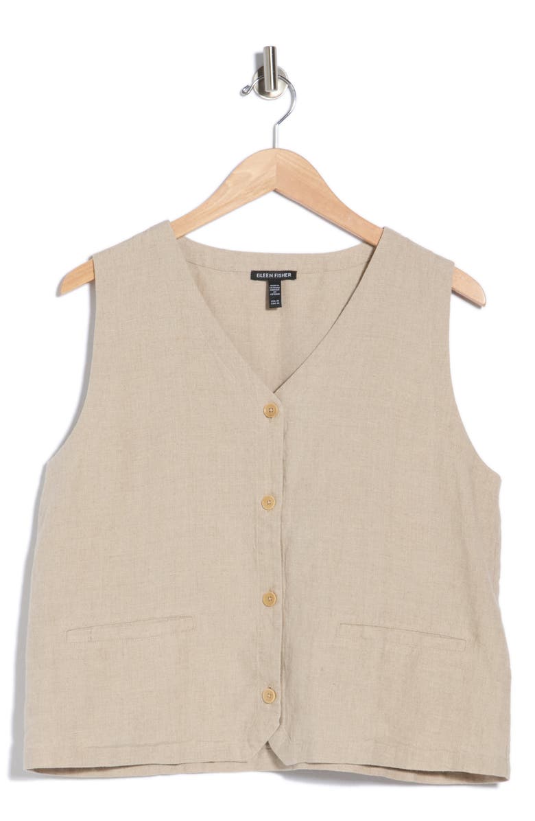 Eileen Fisher V-Neck Organic Linen Vest, Main, color, Unnatural
