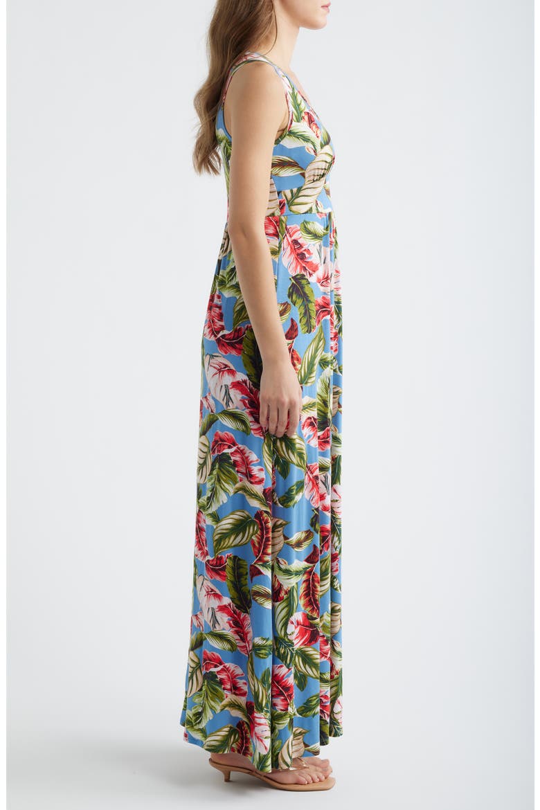 Palm Print Sleeveless Jersey Maxi Dress, Alternate, color, BLUE/ CORAL