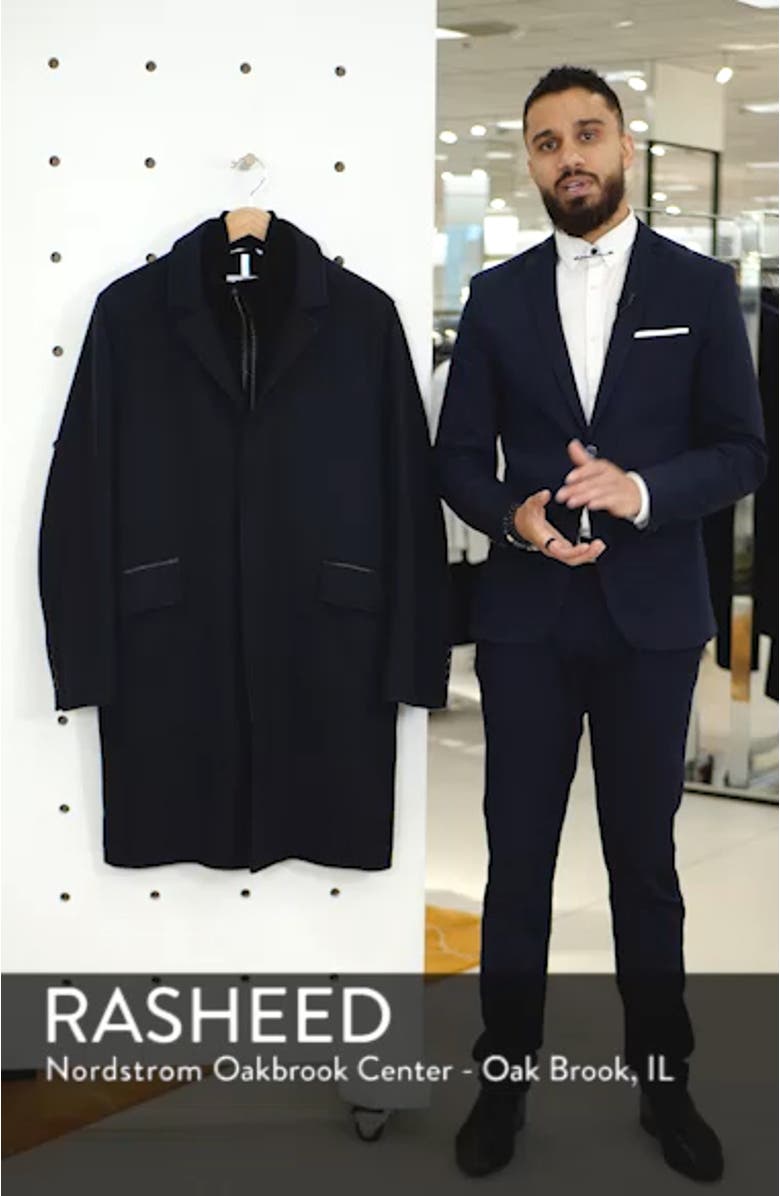 Wool Blend Overcoat with Knit Bib Inset, sales video thumbnail
