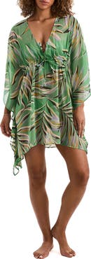Mimi Flamingo Parker Print Long Sleeve Cover-Up Minidress