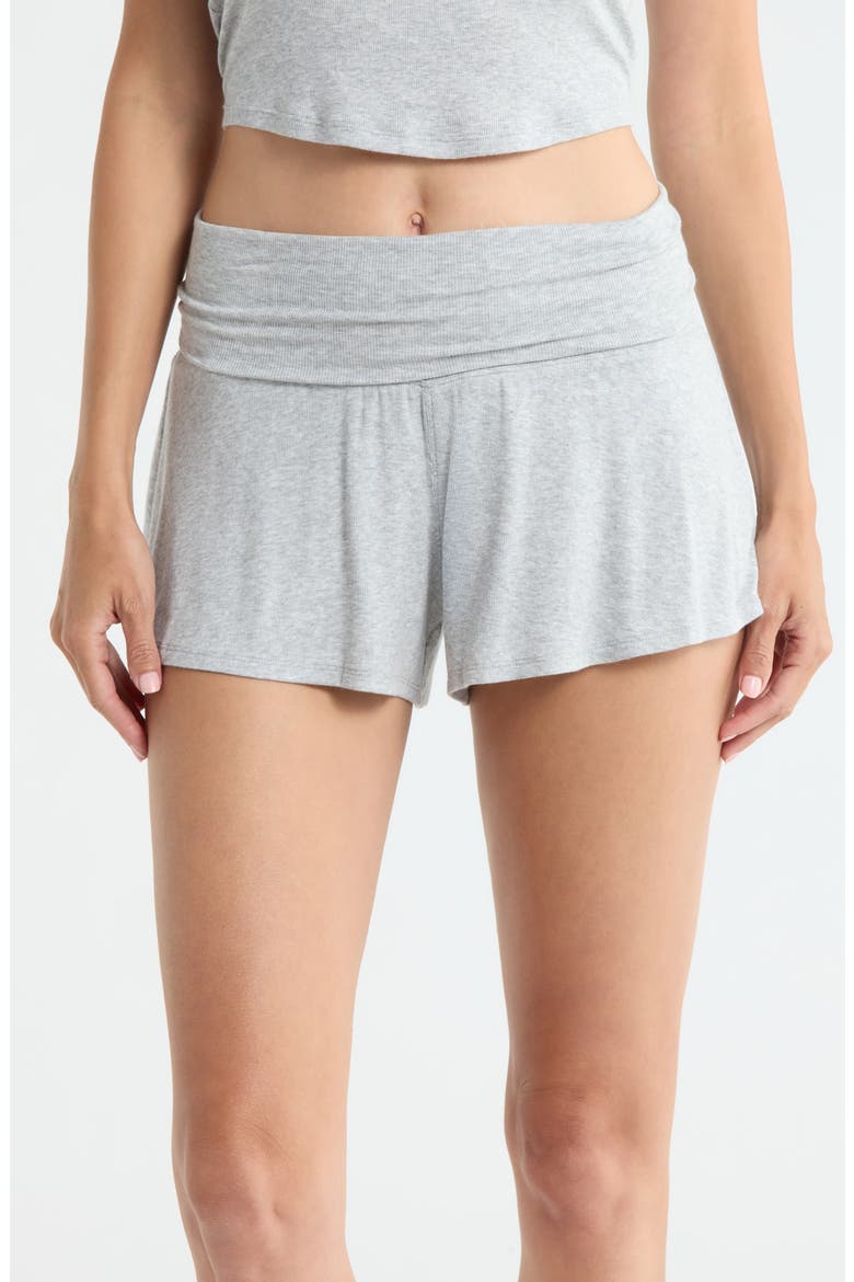 Rib Foldover Waist Pajama Shorts, Main, color, NAPPING DOVE HEATHER
