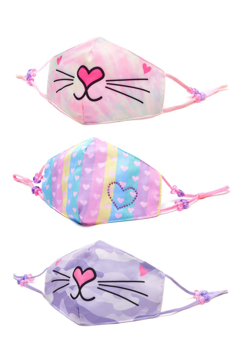 Assorted 3-Pack Kids' Bella Hearts Face Masks, Main, color, MULTI