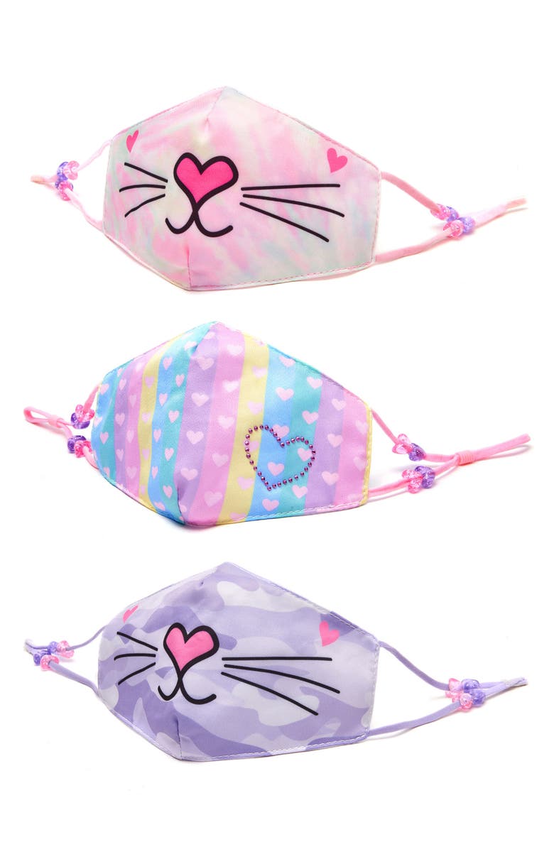 OMG Accessories Assorted 3-Pack Kids' Bella Hearts Face Masks, Main, color,