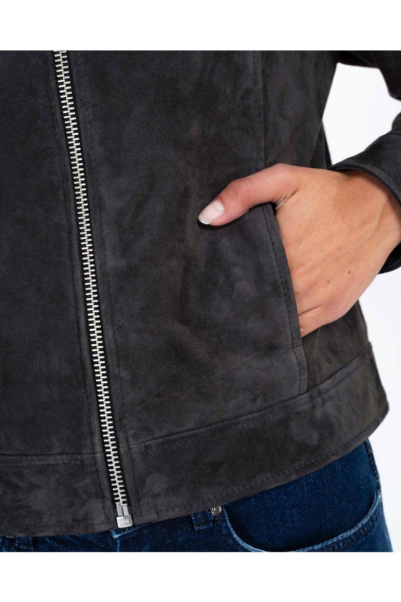 Harper Suede Bomber Jacket, Alternate, color, Shadow Grey