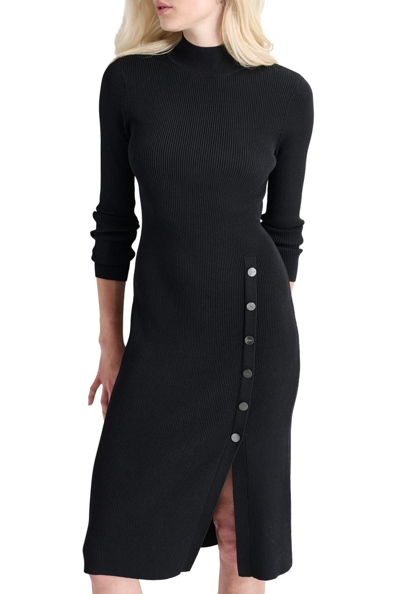 Mock Neck Long Sleeve Sweater Dress, Alternate, color, BLACK