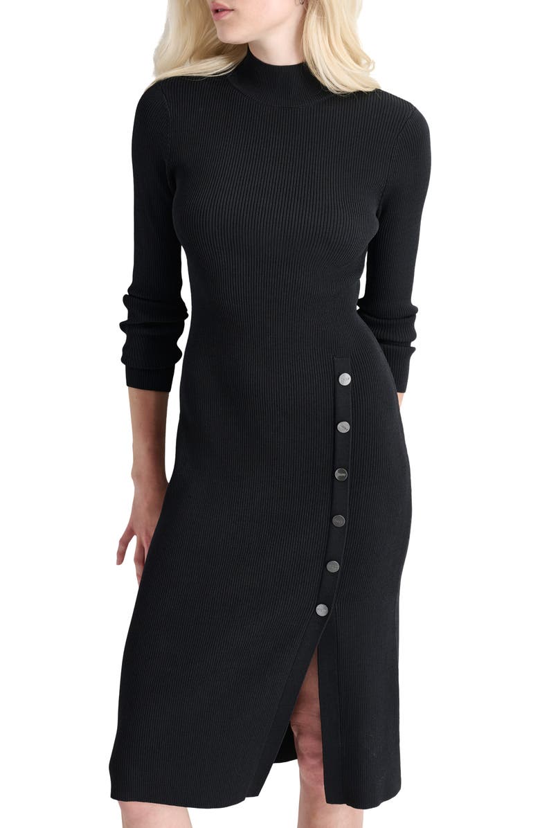 DKNY Mock Neck Long Sleeve Sweater Dress, Alternate, color, Black