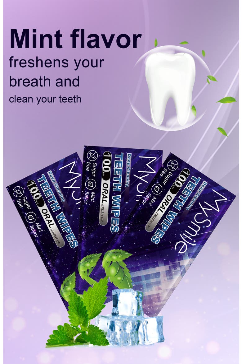 Teeth Wipes Disposal Finger Brush Deep Cleaning Teeth Wipes, Mint Flavor, Alternate, color, Purple