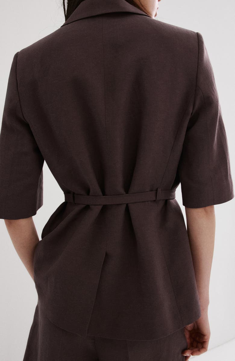 MANGO Argelia Belted Short Sleeve Blazer, Alternate, color, Purple