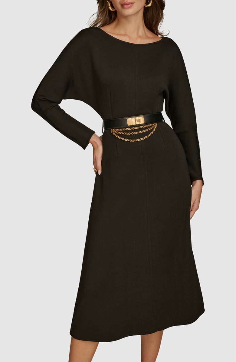 Donna Karan New York Belted Bracelet Sleeve Dress, Alternate, color, Black