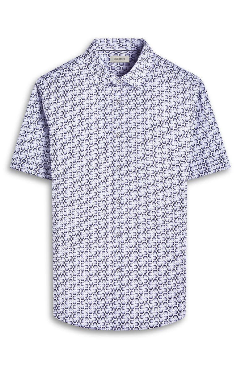 Bugatchi Miles OoohCotton<sup>®</sup> Geometric Print Short Sleeve Button-Up Shirt, Alternate, color, Zinc