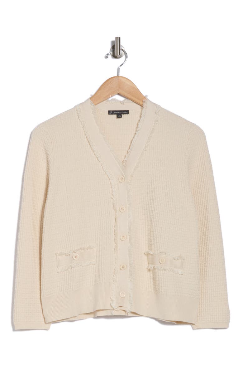 Frayed Waffle Knit Cardigan, Alternate, color, CREAM