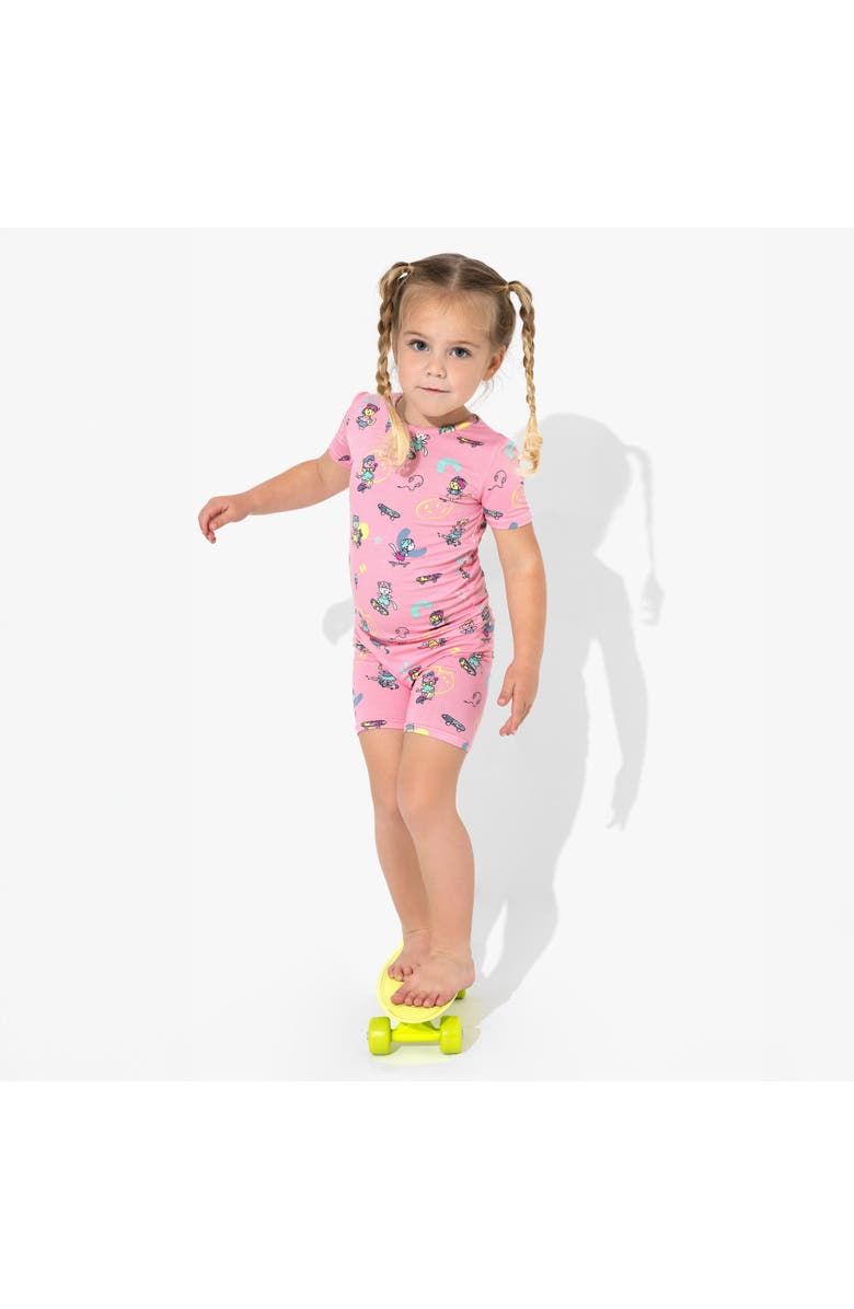 Bellabu Bear Skater Kitty Kids 2-Piece Short Sleeve & Shorts Pajama Set, Alternate, color, Skater Kitty