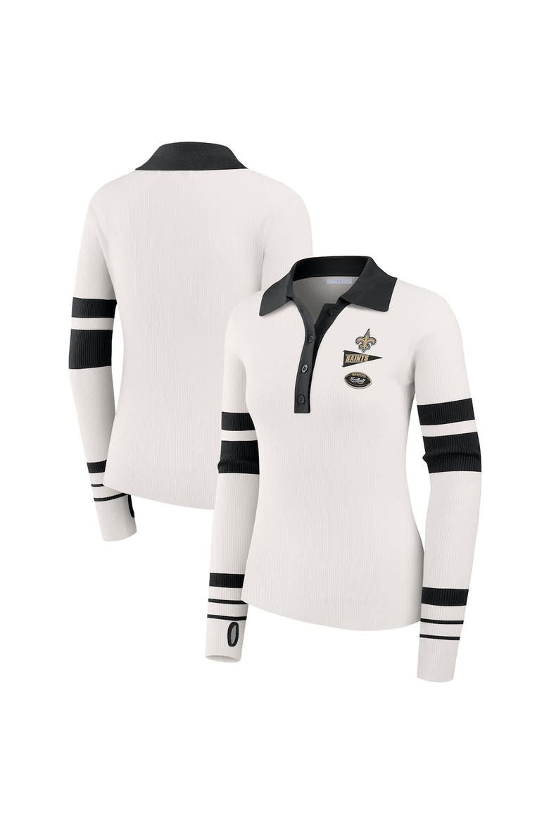 Women's WEAR by Erin Andrews White New Orleans Saints Ribbed Henley Polo Sweater, Alternate, color, White