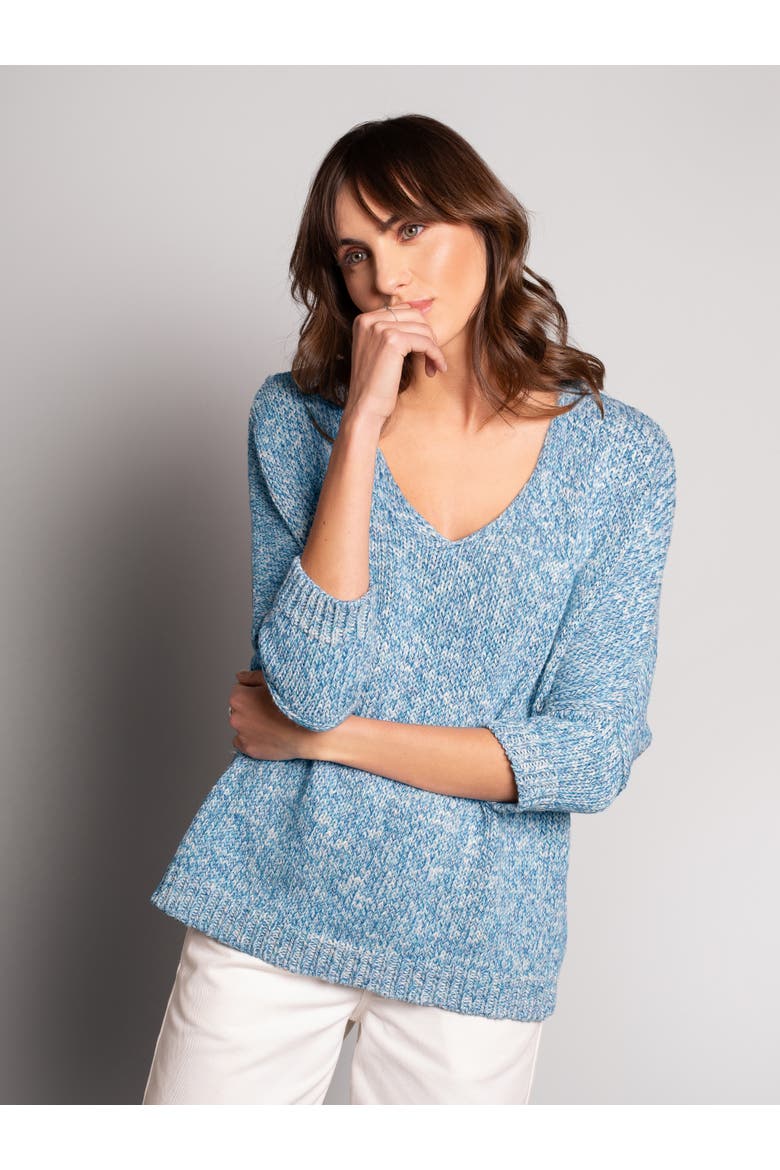 Yarn Twist V-Neck Slouch Sweater, Alternate, color, COBALT TWIST