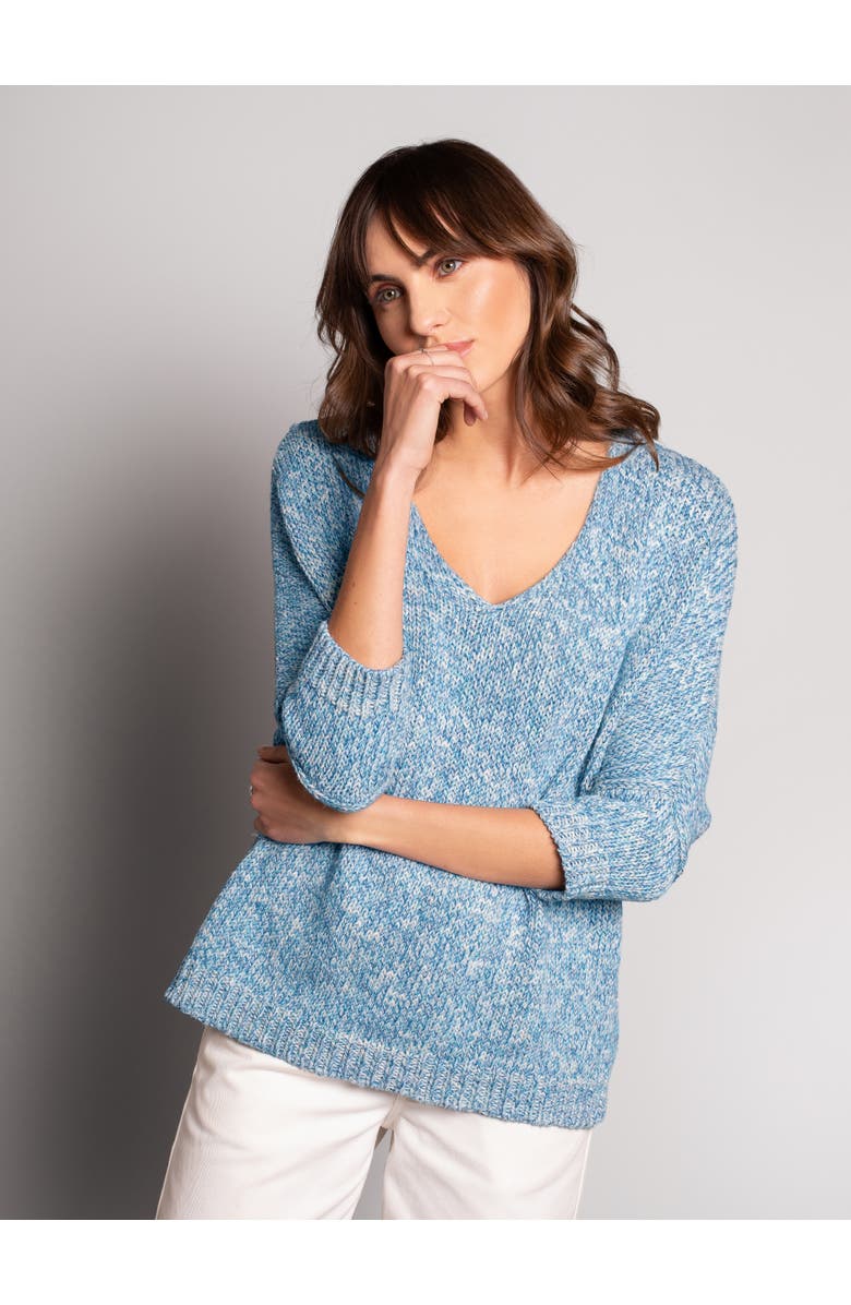 Celtic & Co. Yarn Twist V-Neck Slouch Sweater, Main, color, Cobalt Twist