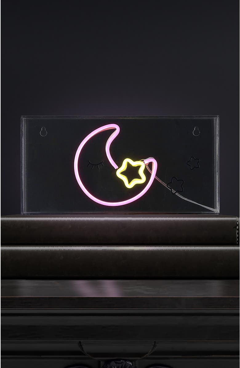 JONATHAN Y Moon Contemporary Glam Acrylic Box USB Operated LED Neon Light, Alternate, color, Pink/Yellow