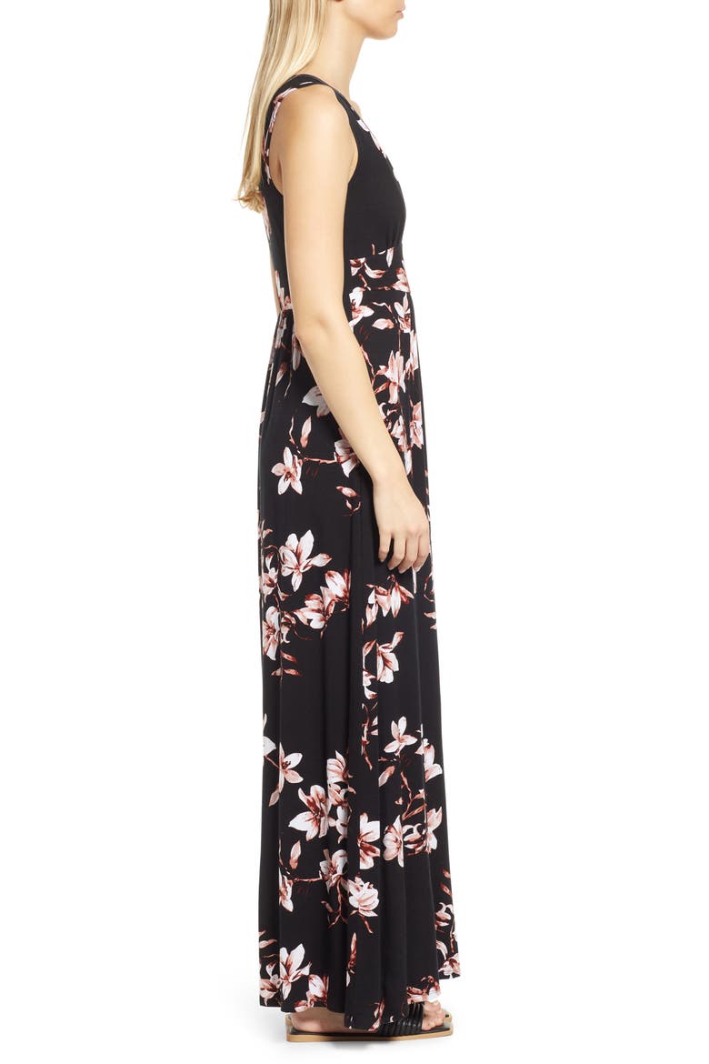 Empire Waist Jersey Maxi Dress, Alternate, color, BLACK