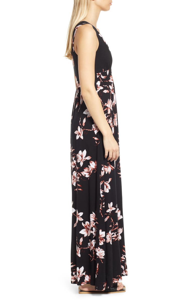 Loveappella Empire Waist Jersey Maxi Dress, Alternate, color, Black