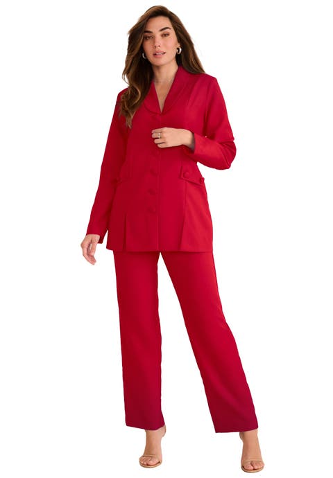 Plus Size Long Sleeve Ten Button Shawl Collar Pant Suit 2 Piece Pant Set (plus)