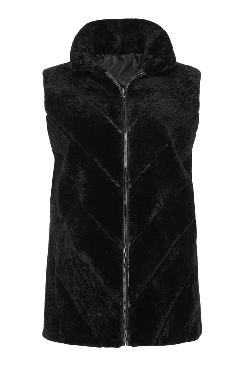Reversible Chevron Genuine Shearling Vest, Alternate, color, BLACK/BLACK