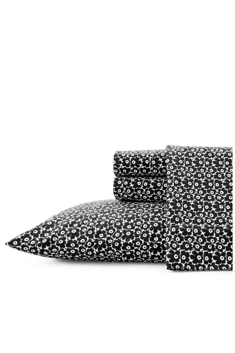 Pikkuinen Unikko 200 Thread Count Cotton Sheet Set, Main, color, BLACK