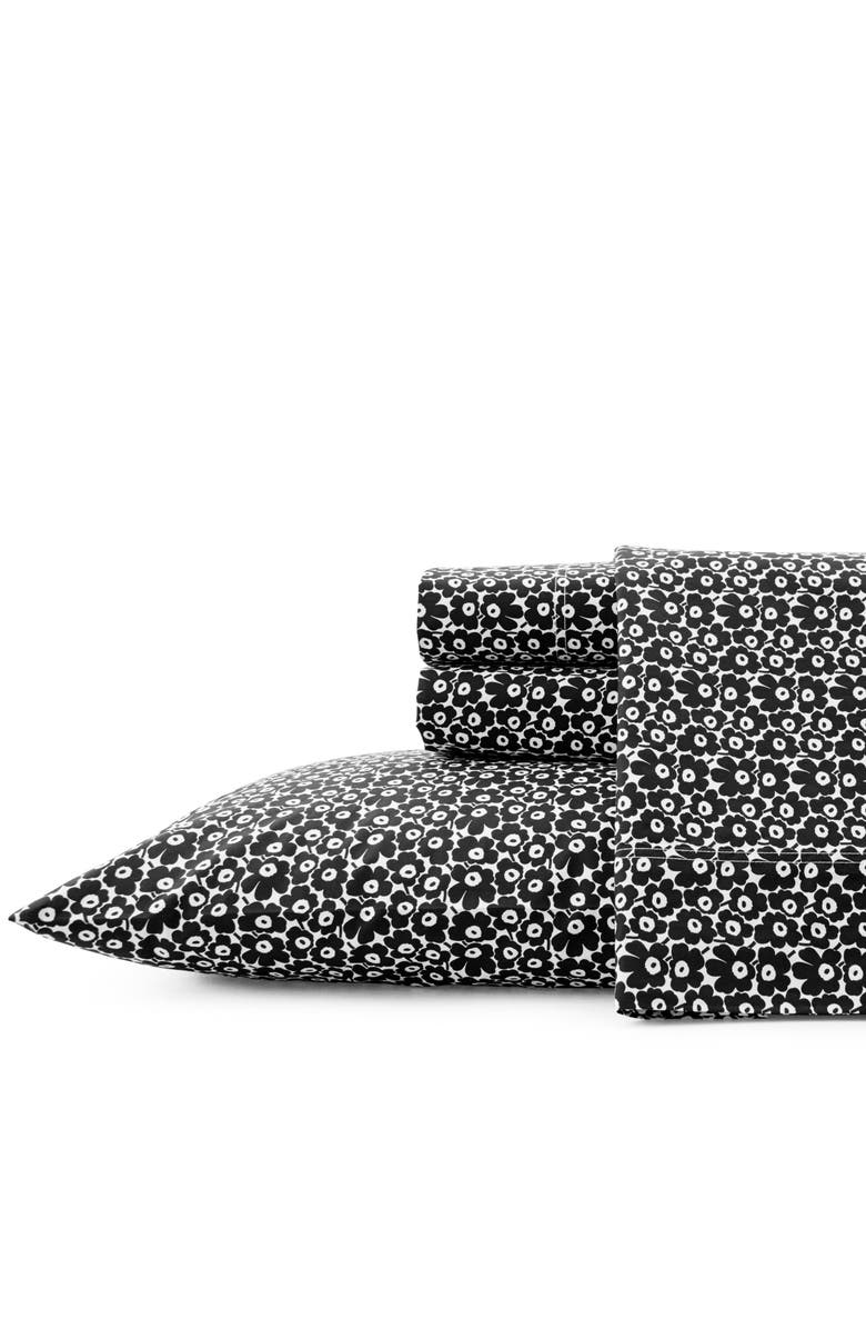 Marimekko Pikkuinen Unikko 200 Thread Count Cotton Sheet Set, Main, color, Black