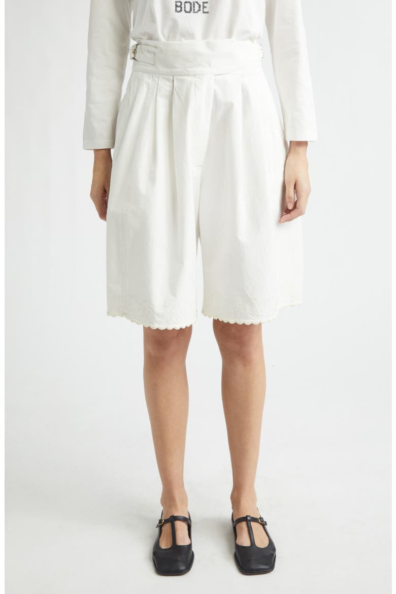 Closerie Embroidered Pleated Cotton Shorts, Main, color, ECRU