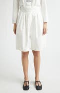 Bode Closerie Embroidered Pleated Cotton Shorts