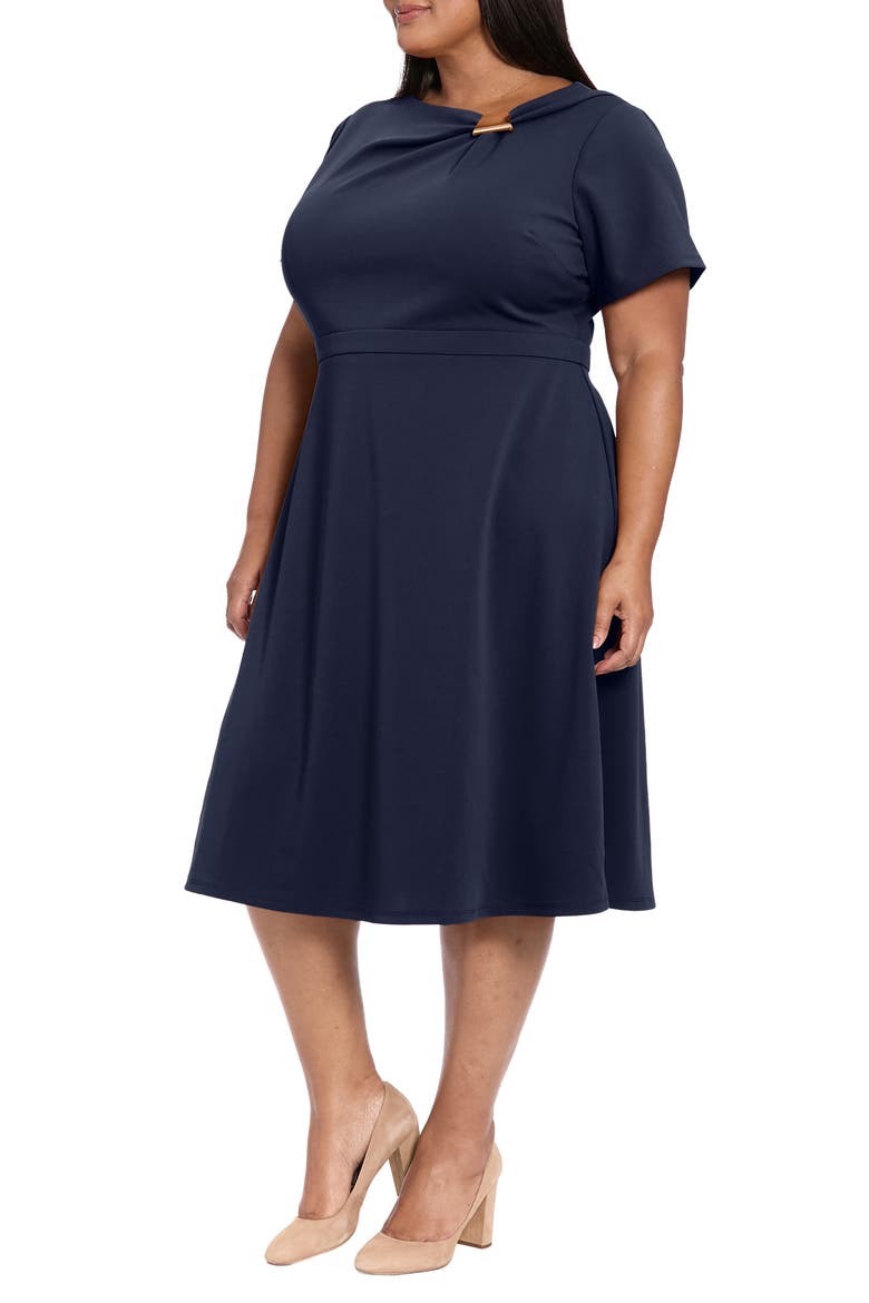 Hardware Trim Scuba Fit & Flare Dress, Alternate, color, NAVY BLAZER