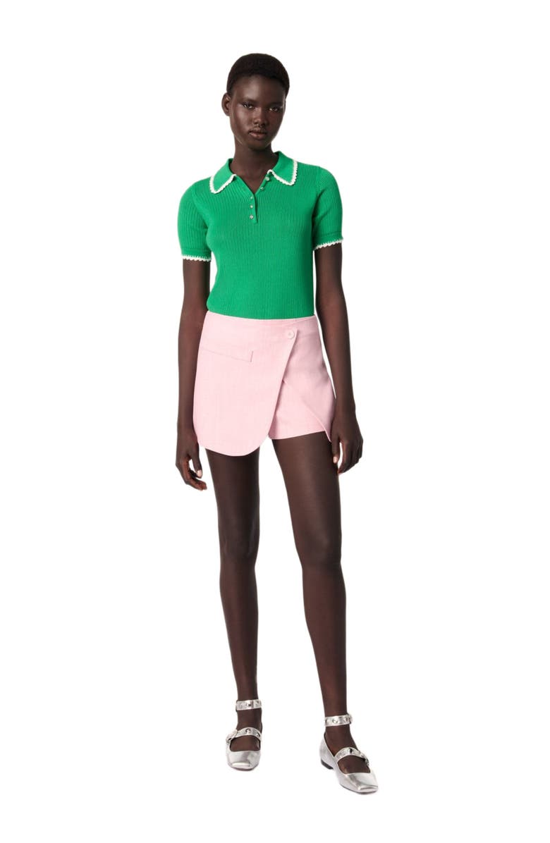 Pointelle knit crochet polo